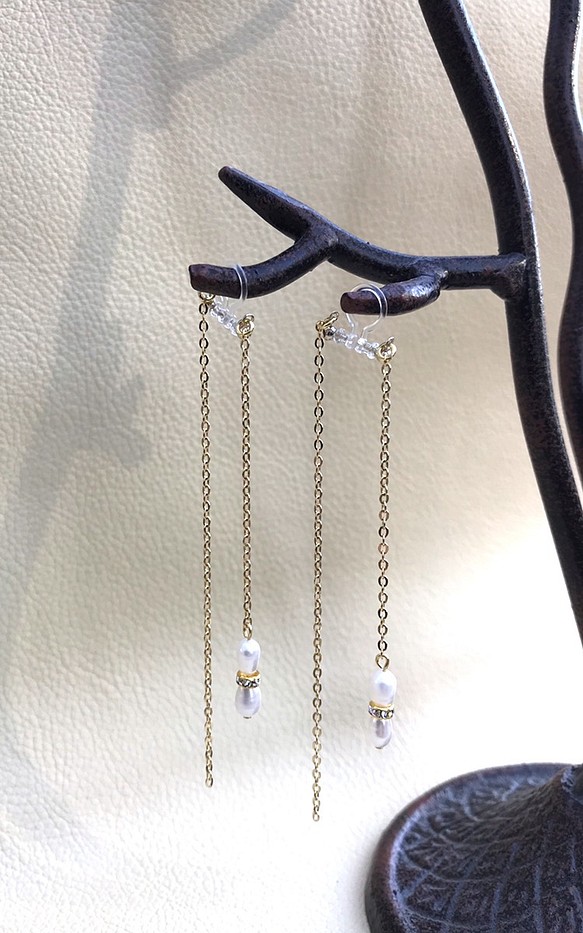 淡水珍珠和水晶Rondelle *鏈無孔耳環 第1張的照片