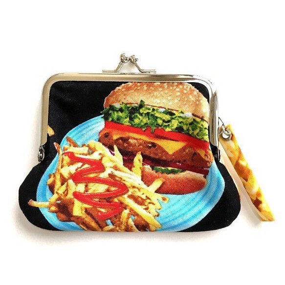 ハンバーガー＆フライドポテト♪がま口財布・A 1枚目の画像