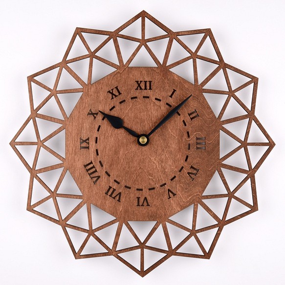 木の壁掛け時計B ペンタゴン（木製ウォールクロック） 1枚目の画像
