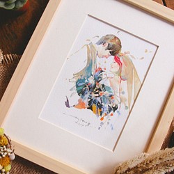 英式水彩 | 花簇裡的祝福 / 手繪人像客製畫【含框】 第1張的照片
