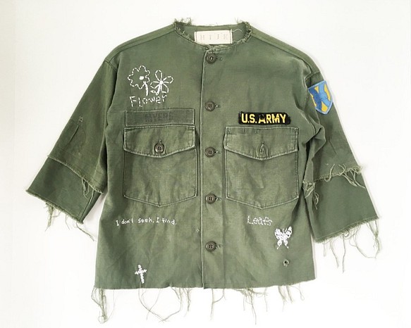 military shirt　Kid's Size（手刺繍,カスタム,キッズ,ミリタリー,シャツ） 1枚目の画像