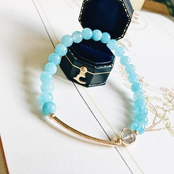 香醇的藍風鈴 海藍寶 月光石14k包金手鍊【Enko】 第1張的照片