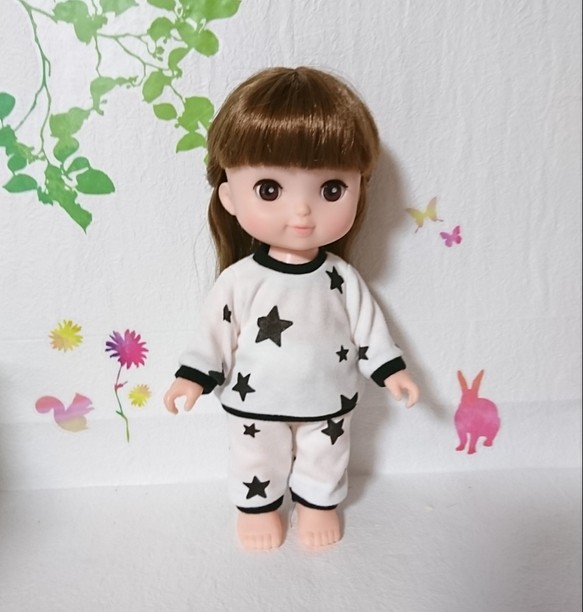 メルちゃん ソランちゃんパジャマ(星柄 黒) 1枚目の画像