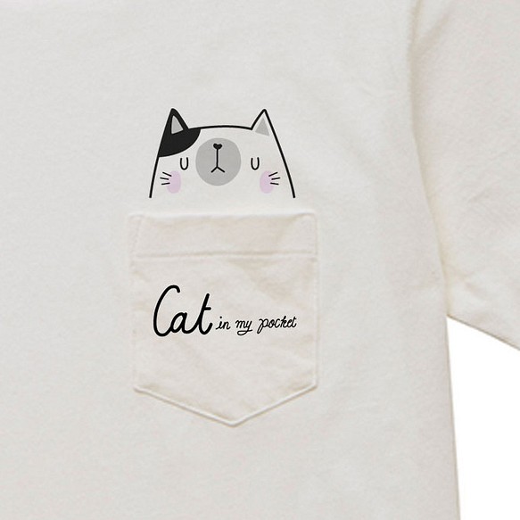 CAT in my pocket　S～L ポケットTシャツ【受注生産品】 1枚目の画像