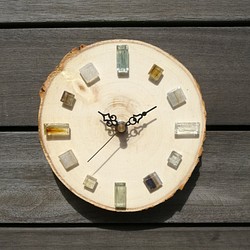 白樺とガラスタイルの掛け時計　1010　掛時計 1枚目の画像