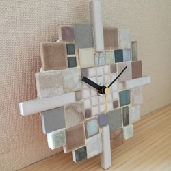 ★タイルの掛け時計　”Yukidoke"　1003★　モザイクタイル　インテリア 1枚目の画像