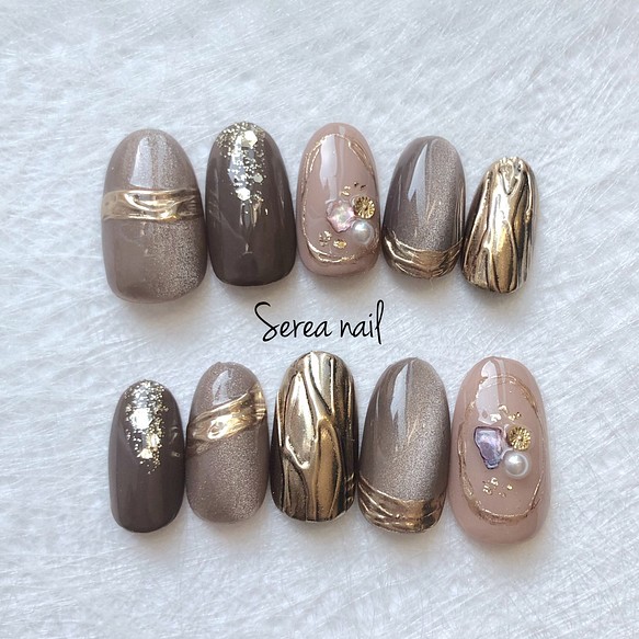 再販 マグネットジェル ネイルチップ ブラウン ネイルチップ ネイルシール Serea Nail 通販 Creema クリーマ ハンドメイド 手作り クラフト作品の販売サイト