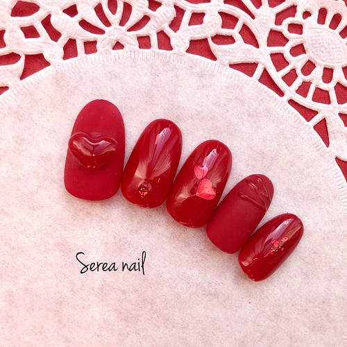 バレンタインネイルチップ 赤ネイル ネイルチップ ネイルシール Serea Nail 通販 Creema クリーマ ハンドメイド 手作り クラフト作品の販売サイト