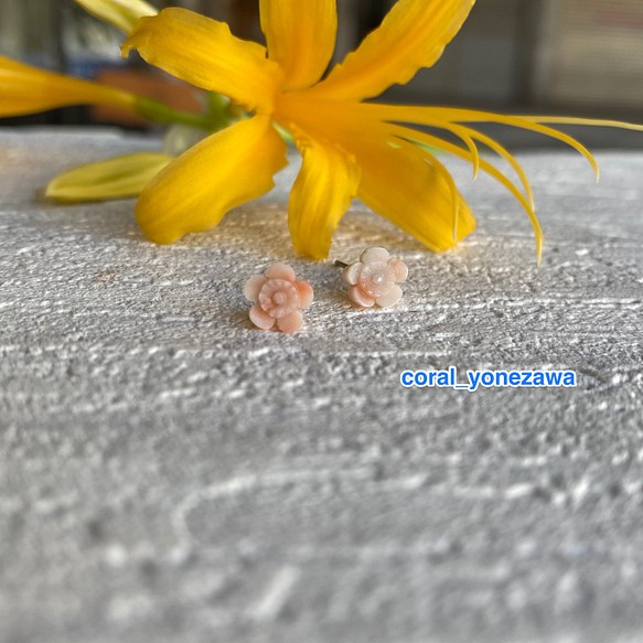 【SALE／70%OFF】 宝石珊瑚 花彫刻ピアス 強い花…春告の梅 休日