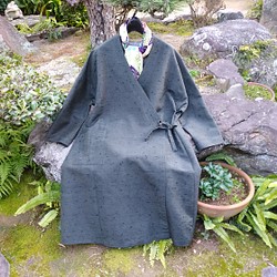 着物リメイク　ひげ紬のカシュクールコート 1枚目の画像