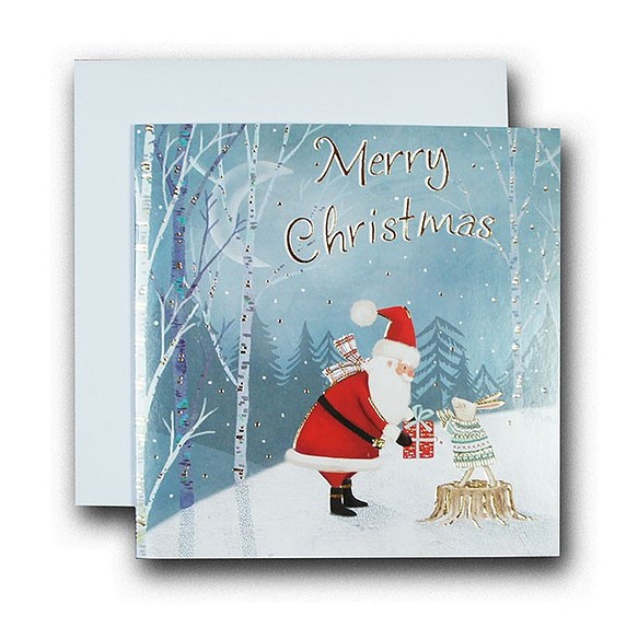 クリスマスカード　「スパークル」　73 　サンタとウサギ  xm-1174 1枚目の画像