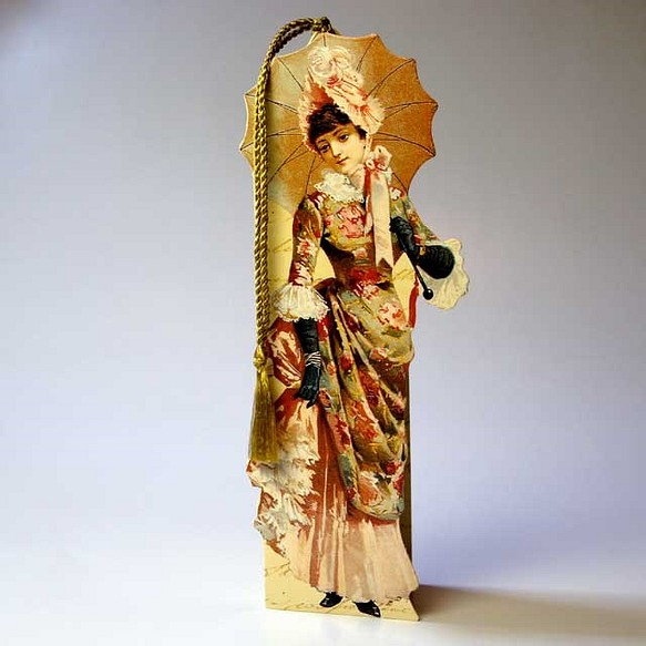 グリーティングカード　兼　しおり  「ヴィクトリア朝」  03  花柄ドレスの婦人  mbk-003 1枚目の画像