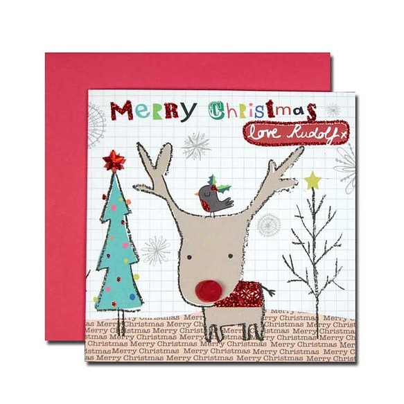 クリスマスカード　「ホワイト　クリスマス」　11 トナカイと小鳥 16xmas-79