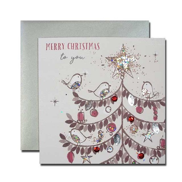 クリスマスカード　　「Xmas スパークル　ダスト」　 06   小鳥たちとツリー  xma-06 1枚目の画像