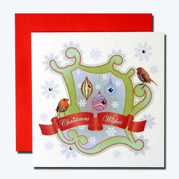 クリスマスカード　by エヴァートン　04 オーナメントと小鳥  DX-121 1枚目の画像