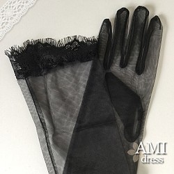 【売り切れました】ウエディンググローブ　ブラック　手袋　手作り レース生地　約45cm　g511 1枚目の画像