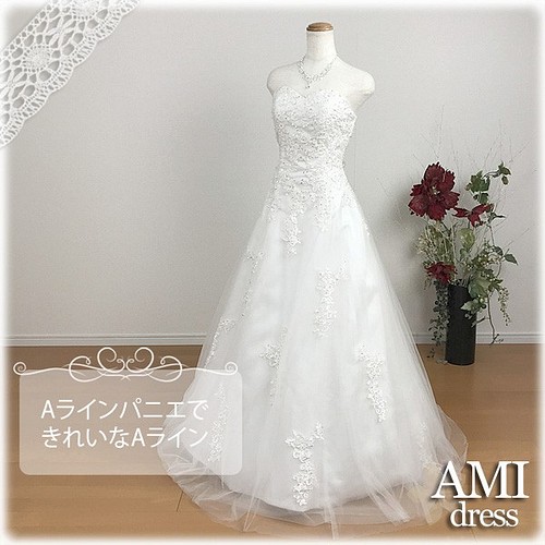 ウエディングドレス 白 結婚式 二次会 Aライン 刺繍ビーズ ロングドレス 花嫁ドレス 69 ドレス Ami Dress 通販 Creema クリーマ ハンドメイド 手作り クラフト作品の販売サイト