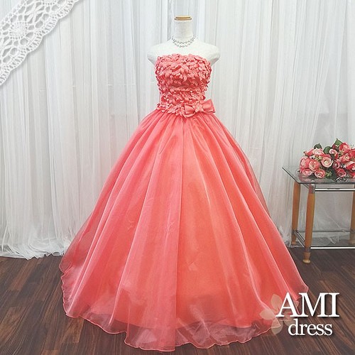 カラードレス コーラルピンク5号7号9号11号13号 小花 プリンセスラインドレス 結婚式22 ドレス Ami Dress 通販 Creema クリーマ ハンドメイド 手作り クラフト作品の販売サイト