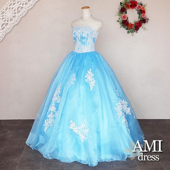 カラードレス青 5号7号9号11号13号 刺繍 プリンセスラインドレス 結婚式 二次会 ドレス Ami Dress 通販 Creema クリーマ ハンドメイド 手作り クラフト作品の販売サイト