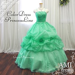 カラードレス　黄緑　7号9号11号　プリンセスラインドレス　花嫁　結婚式　二次会　2142 1枚目の画像