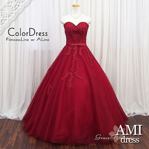 カラードレス 赤 ワインレッド7号9号11号13号 プリンセスラインロング 花嫁 結婚式60 ドレス Ami Dress 通販 Creema クリーマ ハンドメイド 手作り クラフト作品の販売サイト