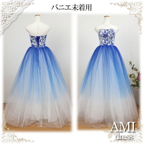 カラードレス 青 白 7号9号11号 花柄 プリンセスラインドレス花嫁 結婚式 二次会 ドレス Ami Dress 通販 Creema クリーマ ハンドメイド 手作り クラフト作品の販売サイト