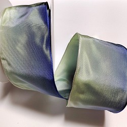 フランス製　リボン　グラデーションリボン　5ｃｍ幅　ブルー・グリーン系 1枚目の画像