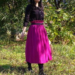 ハーフリネン お好きなお色から ウェストフリル大人可愛いギャザースカート 1枚目の画像