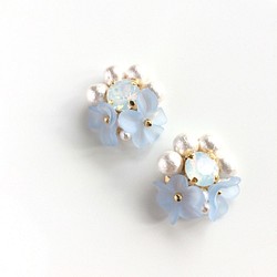 Blue Flower Cotton Pearl Earrings 第1張的照片
