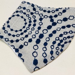 立体マスク　京都、金沢国産刺繍マスク　水面に落ちた雫が波紋を広げていく刺繍　コットンリネン 1枚目の画像