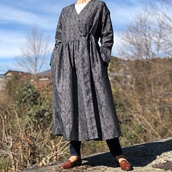 アンティーク大島紬のカシュクールワンピースコート　麻の葉　着物リメイク 1枚目の画像