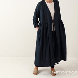 正絹紬のカシュクールワンピース　コート　紺亀甲　着物リメイク　 1枚目の画像