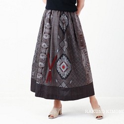 薄着物紬のパッチワークリメイクスカート-