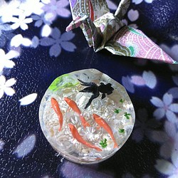 金魚 レジンヘアゴム LEDキーホルダー+ 切り絵みたいな金魚 大きめ-