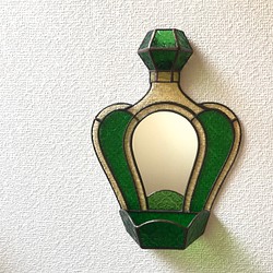 ✨ステンドグラス鏡　アンティーク香水瓶✨グリーン 1枚目の画像