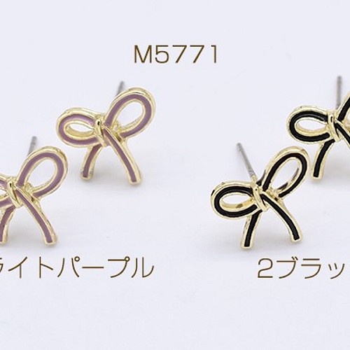 M5771-1 12個 デザインポストピアス リボン エポ付き ゴールド 3X【4ヶ ...