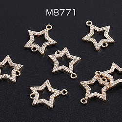 M8771 3個 高品質ジルコニアチャーム 星形 2カン付き 12×14mm ゴールド 3 X（1ヶ） 1枚目の画像