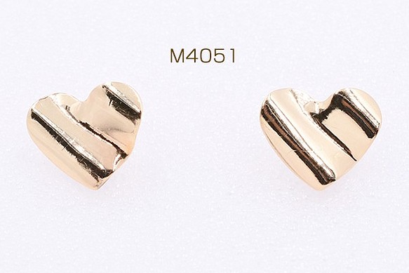 M4051 12個 ピアス金具 波型模様入りハート カン付き ゴールド 15×18mm 3X【4ヶ】 1枚目の画像