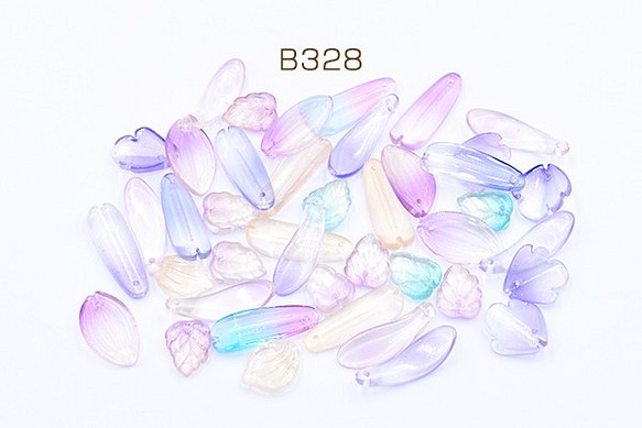 B328 90g チェコガラスチャーム リーフ&ミ花びら ミックス 3X【30g】 1枚目の画像