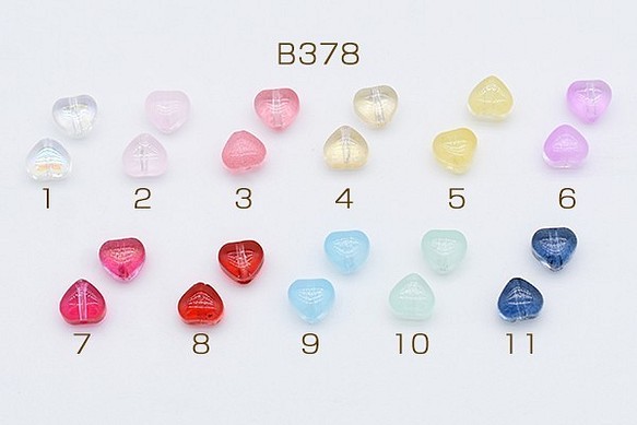 B378-4 60個 チェコガラスビーズ ハート型 6×6mm 全11色 2X【30ヶ】 1枚目の画像