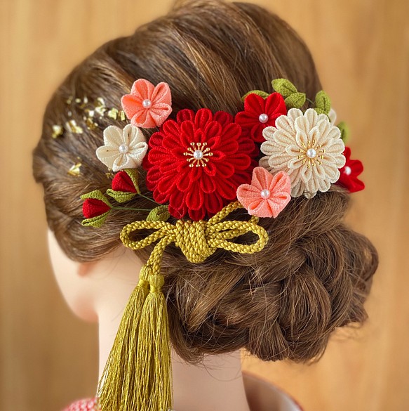 ハンドメイド つまみ細工 花 髪飾り - ヘアゴム