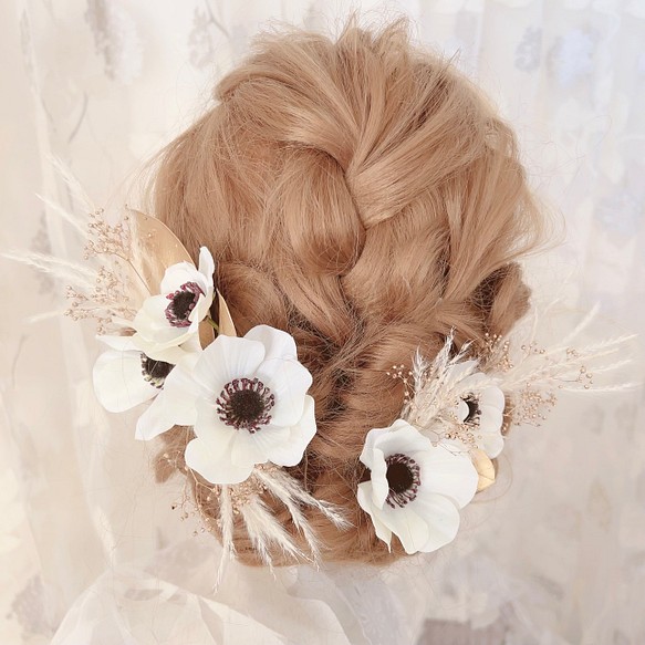 アネモネ ヘッドドレス ウエディング 結婚式 花嫁 卒業式 ヘアアクセサリー ヘッドパーツ 和装着物 成人式 ヘアアクセサリー Shinfi 通販 Creema クリーマ ハンドメイド 手作り クラフト作品の販売サイト