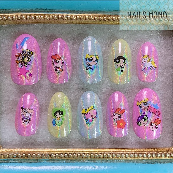 パワーパフガールズ ユニコーンネイル キラキラ グリッター ピンク 海外ファッション アメコミ ネイルチップ ネイルシール Nails Momo 通販 Creema クリーマ ハンドメイド 手作り クラフト作品の販売サイト