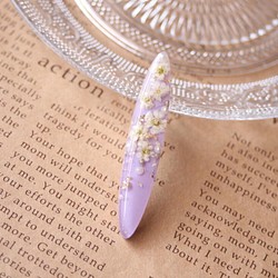 【SALE】白のかすみ草 紫ボタニカルヘアクリップ　バイオレット ドライフラワー 1枚目の画像