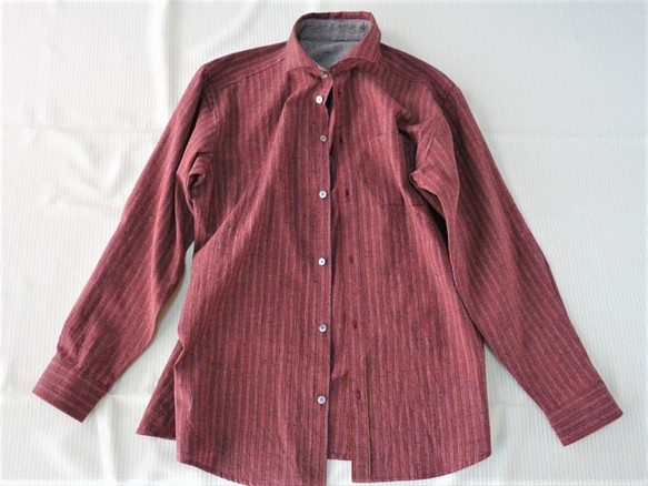 オトナの赤シャツはこれも！オトナのメンズシャツ｜25000円のオーダーメイド｜遠州綿紬｜肌色に映える日本の赤シャツー 1枚目の画像