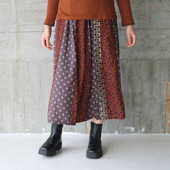 [Last item] Floral x Polka Dot Patchwork Long Skirt (21w-15) Ora 第1張的照片