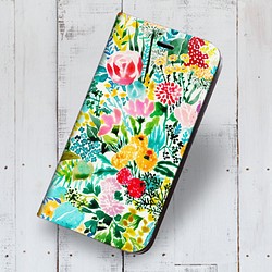 iPhone専用 フラップ無し手帳型ケース イラスト【春のお花 】 1枚目の画像