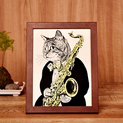 【古典音樂貓肖像畫】薩克斯風 | 古典音樂 | Music Gift | 音樂禮品 第1張的照片