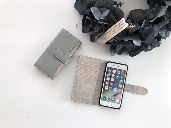 兼容所有型號豪華錢包型藍灰色 x 鱷魚按扣式筆記本型智能手機外殼（不使用磁鐵） 第1張的照片