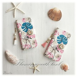 【IPhone 5 / 5s / SE】Flamingo＆Monstera古董花卉飾品筆記本型iPhone手機殼 第1張的照片